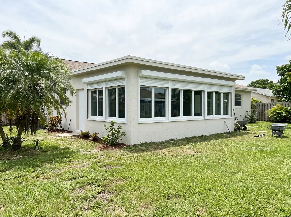 Florida room with a row of new horizontal roller impact windows where jalousies used to be