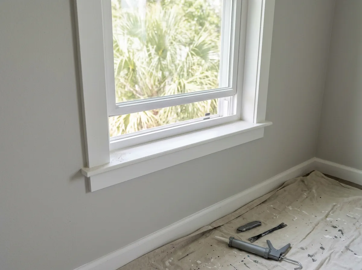 New white single-hung window with the lower sash slightly open